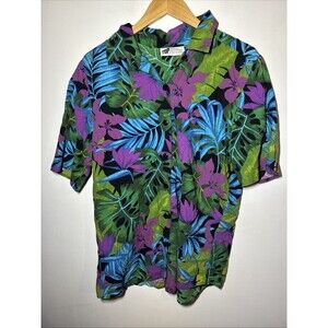 Vintage TOP NOTCH Button Up Shirt 80s 36/16W Abstract Artsy Colorful Hawaii